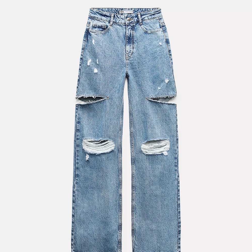 Zara Z1975 MID WAIST RIPPED CUT OUT STRAIGHT LEG JEANS